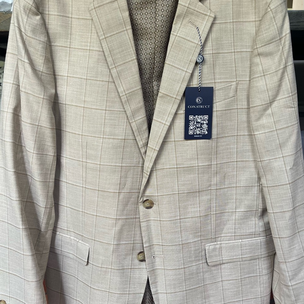 Tan Windowpane Design Single Breasted Jacket with Notched Lapels